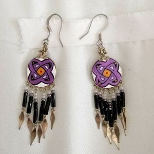 Purple and black dangle earrings